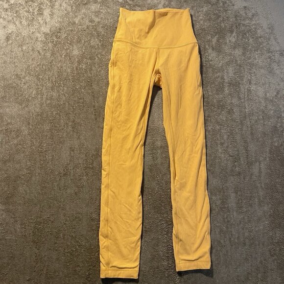 Lululemon Leggings Womens 0 Align Yellow Ribbed High Rise Pants Active Stretch - Picture 1 of 7
